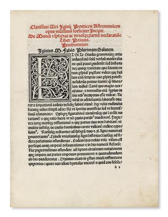 INCUNABULA  HYGINUS, CAIUS JULIUS. Poeticon Astronomicon.  1482